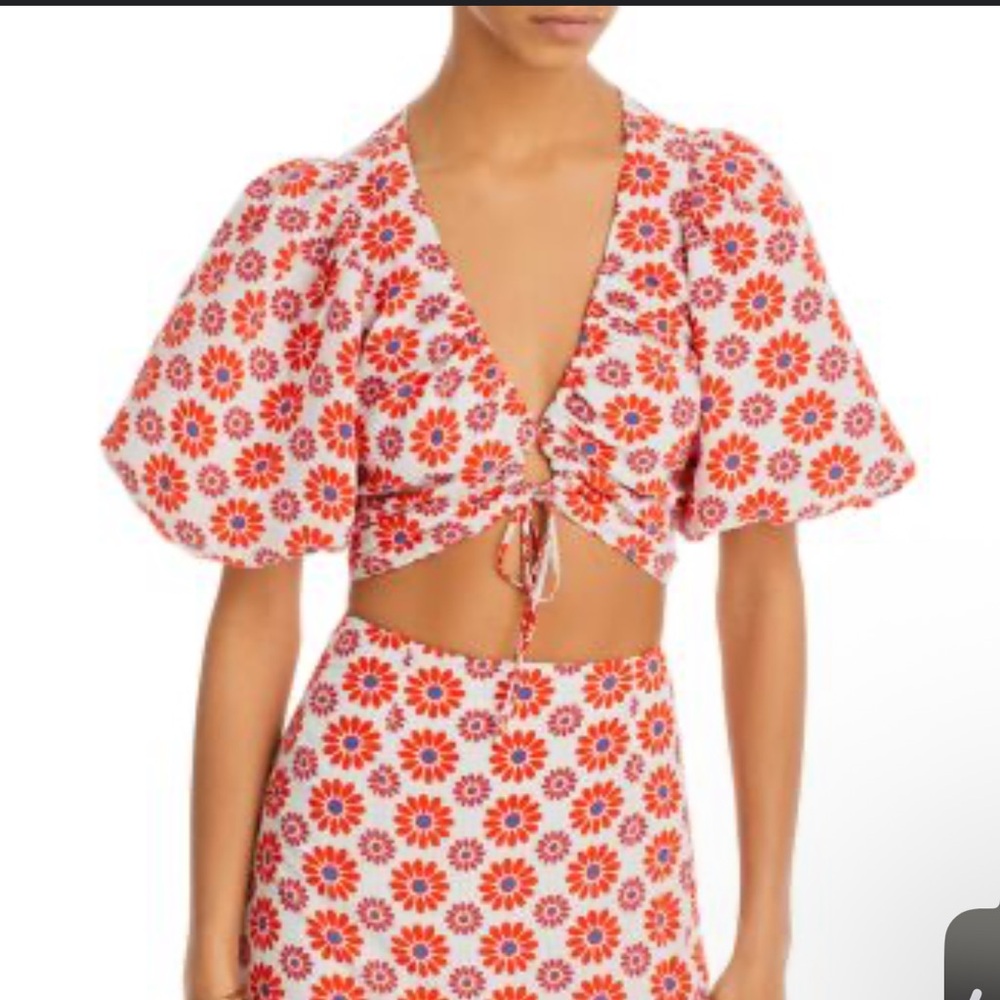 RHODE LANA PUFFY SLEEVE CROP TOP IN RETRO FLEUR PRINT SIZE 6‎ $315